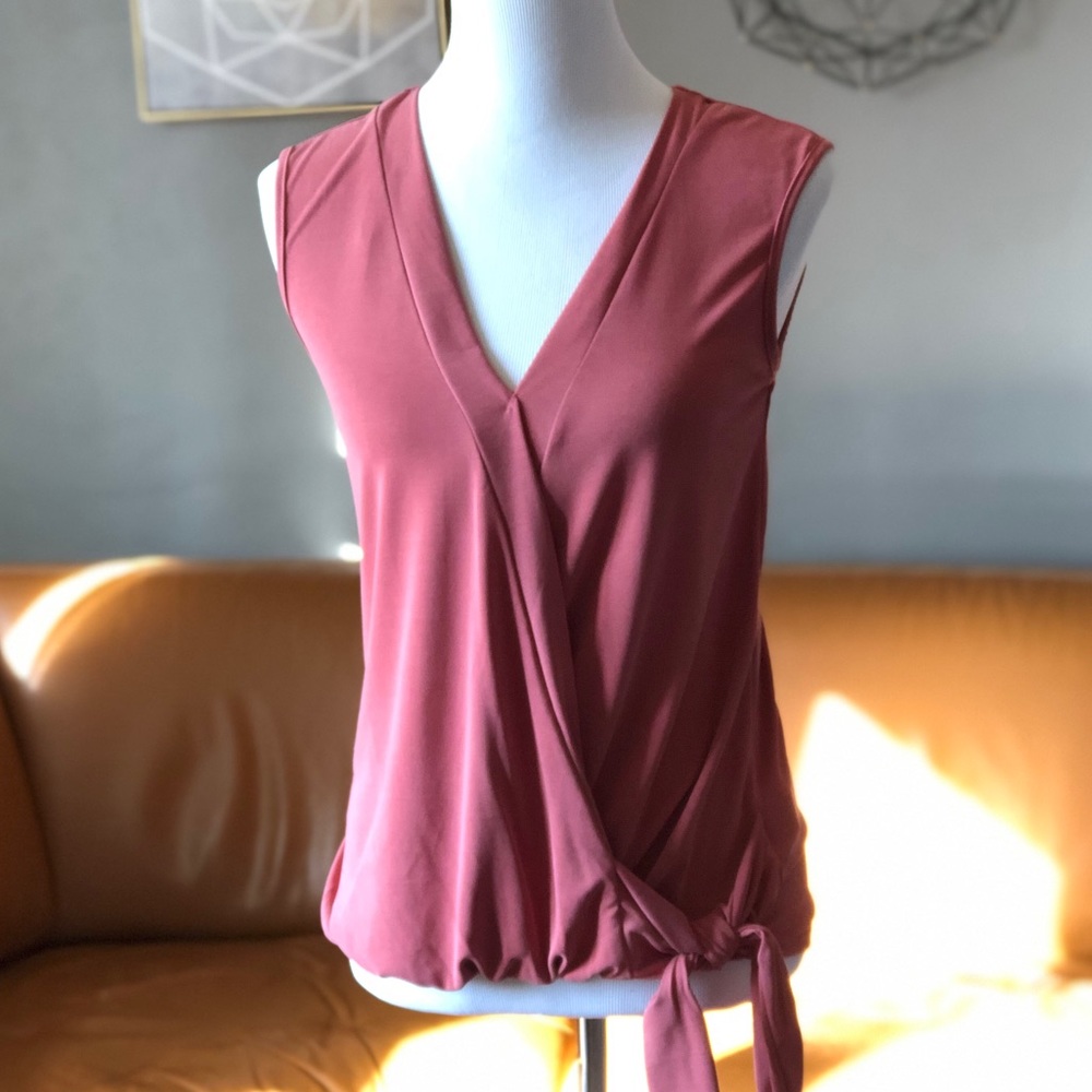 SALE Top Mauve Sleeveless Faux Wrap